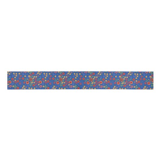 Chique Retro bloemenprint op blauw Grosgrain lint (Voorkant)