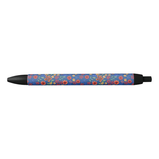 Chique Retro bloemenprint op blauwe pen (Voorkant)