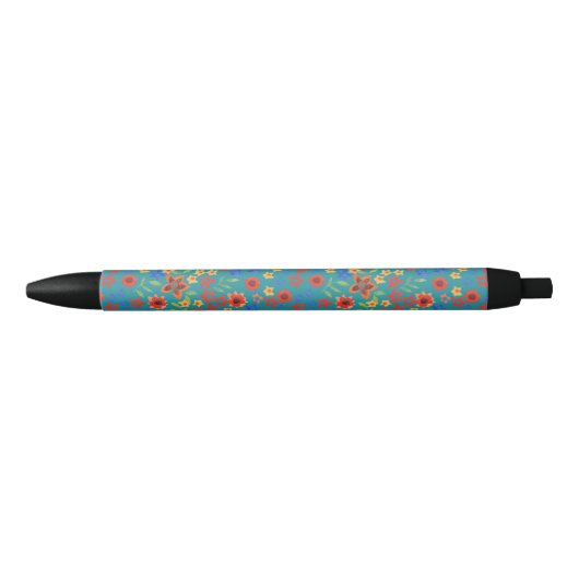 Chique Retro bloemenprint op Blauwgroen Pen (Voorkant)