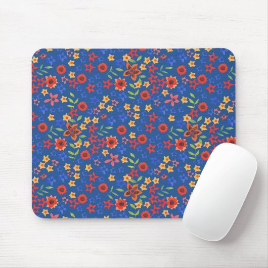 Chique Retro bloemenprint op Blue Mousepad Muismat (Met muis)