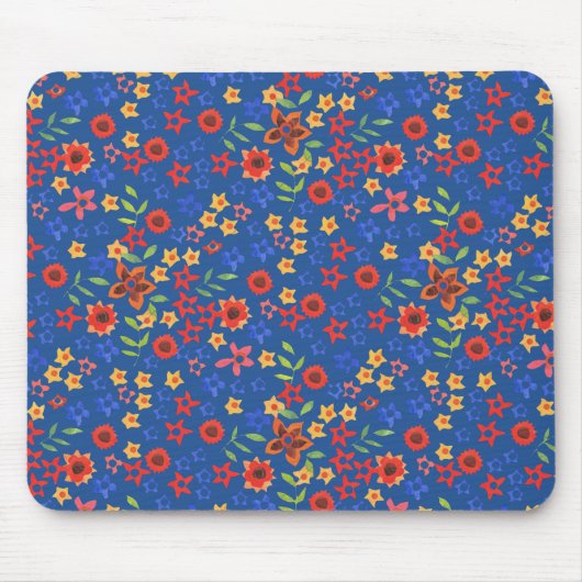 Chique Retro bloemenprint op Blue Mousepad Muismat (Voorkant)