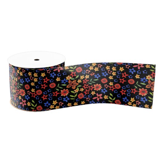 Chique Retro bloemenprint, op maat gemaakt Grosgra Grosgrain Lint (Spoel)