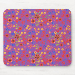 Chique Retro bloemenprint op Magenta Mousepad Muismat