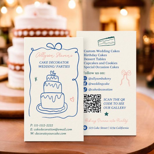 Chique Retro Franse krabbels cake decorator qr cod Visitekaartje