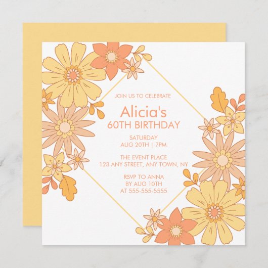 Chique Retro Hippie Sinaasappel Perzik Flora 60e V Kaart (Voorkant / Achterkant)