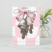 Chique  Retro Kerst Roze Plaid Feestdagenkaart (Staand voorkant)