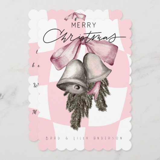 Chique Retro Kerst Roze Plaid Feestdagenkaart (Voorkant / Achterkant)