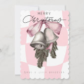 Chique  Retro Kerst Roze Plaid Feestdagenkaart (Voorkant)