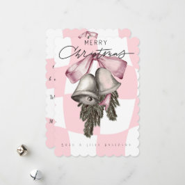 Chique Retro Kerst Roze Plaid Feestdagenkaart