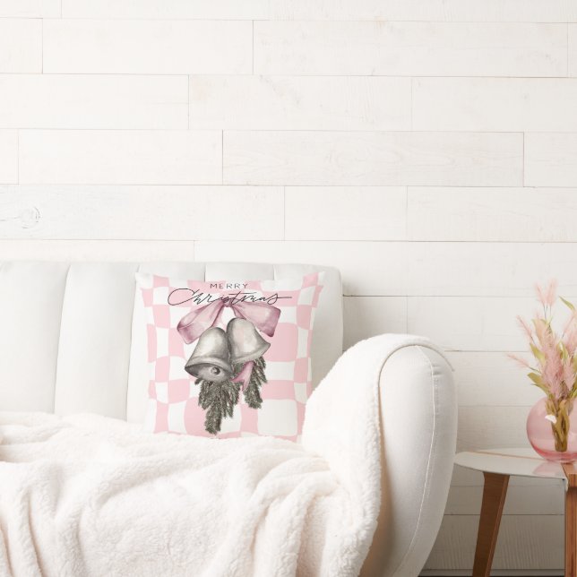 Chique  Retro Kerst Roze Plaid Kussen (Bank)