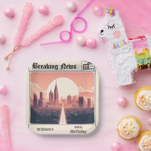 Chique Retro mannen Volwassen Krant 30e Verjaardag Papieren Bordje (Feest)