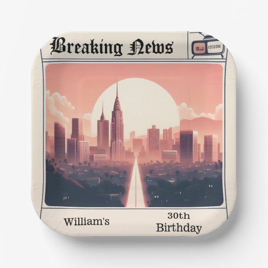 Chique Retro mannen Volwassen Krant 30e Verjaardag Papieren Bordje (Voorkant)