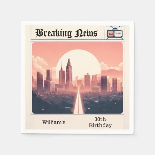 Chique Retro mannen Volwassen Krant 30e Verjaardag Servet (Voorkant)