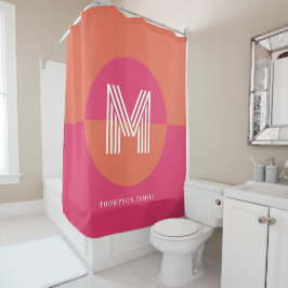 Chique Retro Oranje Roze Geometrisch Modern Monogr Douchegordijn