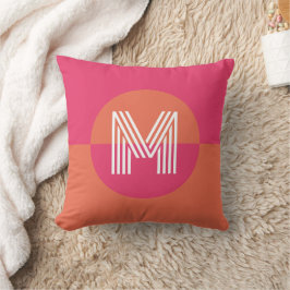 Chique Retro Oranje Roze Geometrisch Modern Monogr Kussen
