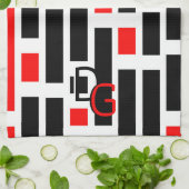 chique retro rood zwart geometrisch ontwerp theedoek (Gevouwen)