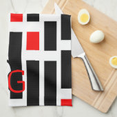  chique retro rood zwart geometrisch ontwerp theedoek (Quarter Fold)