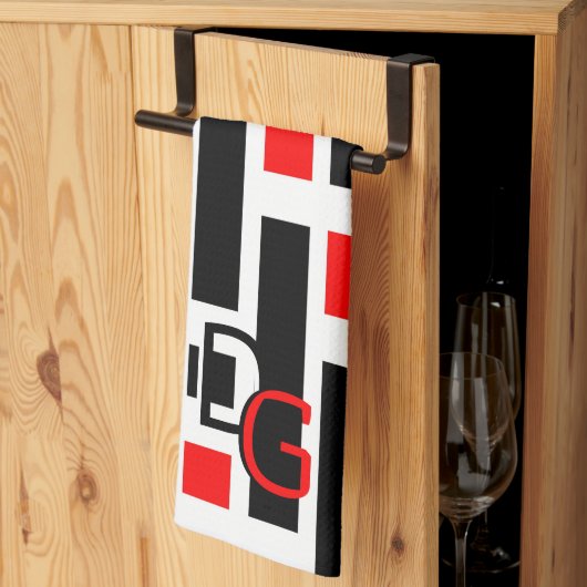 chique retro rood zwart geometrisch ontwerp theedoek (Derde Gevouwen)