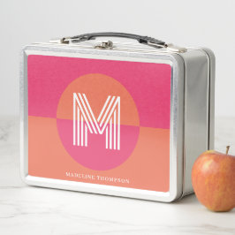 Chique Retro Roze Oranje Geometrisch Modern Monogr