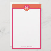 Chique Retro Roze Oranje Geometrisch Modern Monogr Briefpapier (Voorkant / Achterkant)