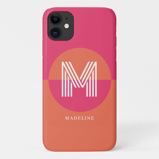 Chique Retro Roze Oranje Geometrisch Modern Monogr Case-Mate iPhone Case (Achterkant)