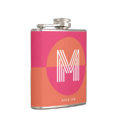 Chique Retro Roze Oranje Geometrisch Modern Monogr Heupfles (Rechts)