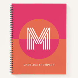 Chique Retro Roze Oranje Geometrisch Modern Monogr Notitieboek