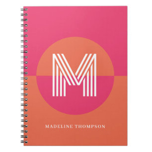 Chique Retro Roze Sinaasappel Geometrisch Modern M Notitieboek