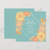 Chique Retro Sinaasappel Perzik Flora Groen 60e Ve Kaart (Voorkant / Achterkant)