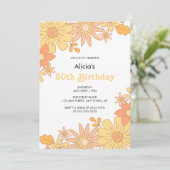 Chique Retro Sinaasappel Perzik Flora Groovy 50ste Kaart (Staand voorkant)