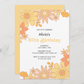 Chique Retro Sinaasappel Perzik Flora Groovy 50ste Kaart (Voorkant / Achterkant)