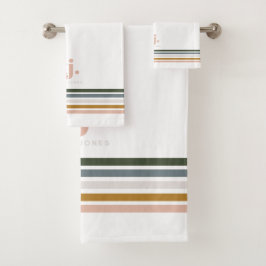 Chique Retro Strepen Monogram Bad Handdoek