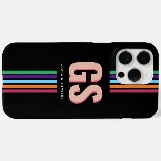 Chique Retro Strepen Monogram Case-Mate iPhone Case (Achterkant (horizontaal))