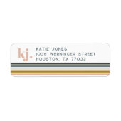 Chique Retro Strepen Monogram  Etiket (Voorkant)