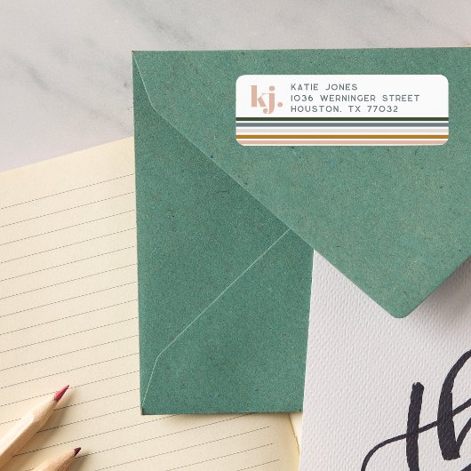 Chique Retro Strepen Monogram  Etiket