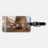 Chique Retro Strepen Monogram & Foto Bagagelabel (Voorkant horizontaal)