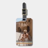 Chique Retro Strepen Monogram & Foto Bagagelabel (Voorkant verticaal)