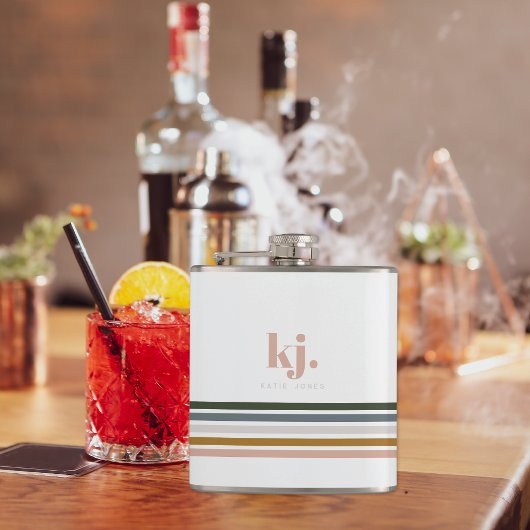 Chique Retro Strepen Monogram Heupfles