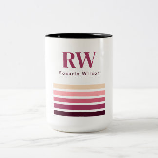 Chique Retro Strepen Monogram Koffiemok Tweekleurige Koffiemok
