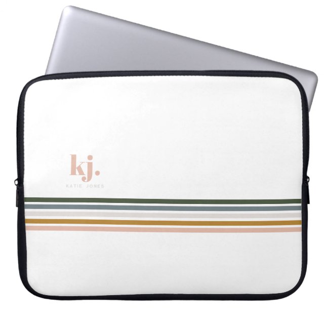 Chique Retro Strepen Monogram Laptop Hoes (Voorkant)