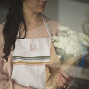 Chique Retro Strepen Monogram  Schort