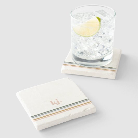 Chique Retro Strepen Monogram Stenen Onderzetter (Zijkant)