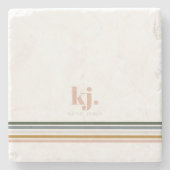 Chique Retro Strepen Monogram Stenen Onderzetter (Voorkant)
