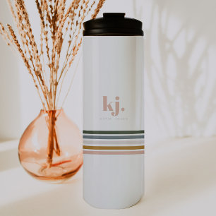 Chique Retro Strepen Monogram Thermosbeker