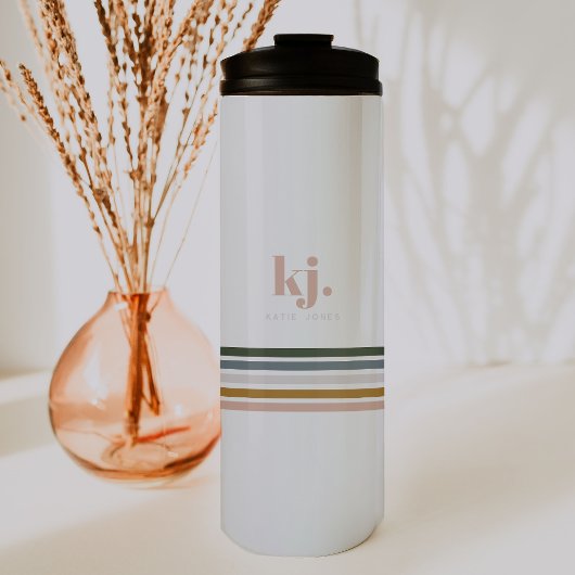 Chique Retro Strepen Monogram Thermosbeker