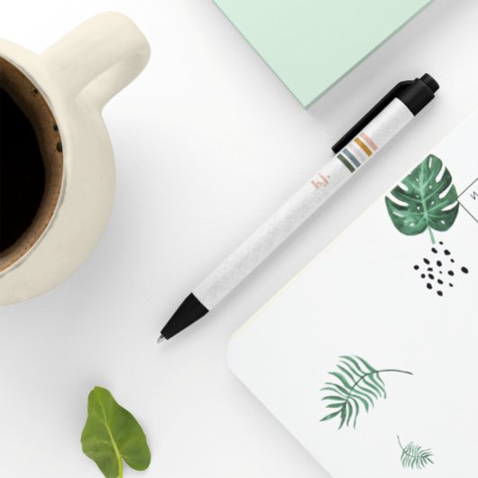 Chique Retro Strepen Monogram  Zwarte Inkt Pen