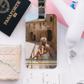 Chique Retro Stripes Monogram & Foto Bagagelabel