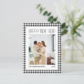 Chique Retro Zwart Gingham Plaid Nieuwjaar Foto Briefkaart (Staand voorkant)