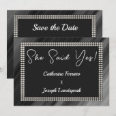 Chique Retro Zwart & Wit Parels Save The Date (Voorkant / Achterkant)