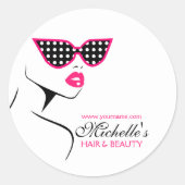 Chique Retro Zwarte Roze Stippen Zonnebril Schoonh Ronde Sticker (Voorkant)